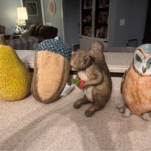 John Derian Decorative Squirrel , owl, acorn, set